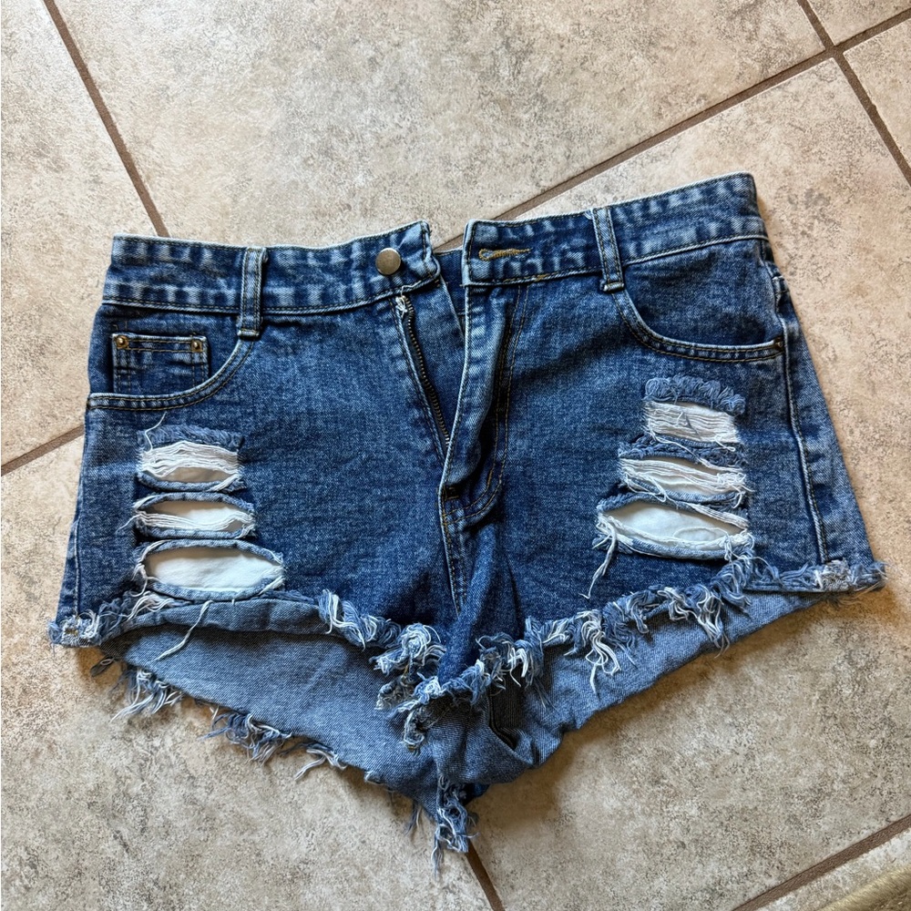 SHEIN Blue Distressed Jean Shorts